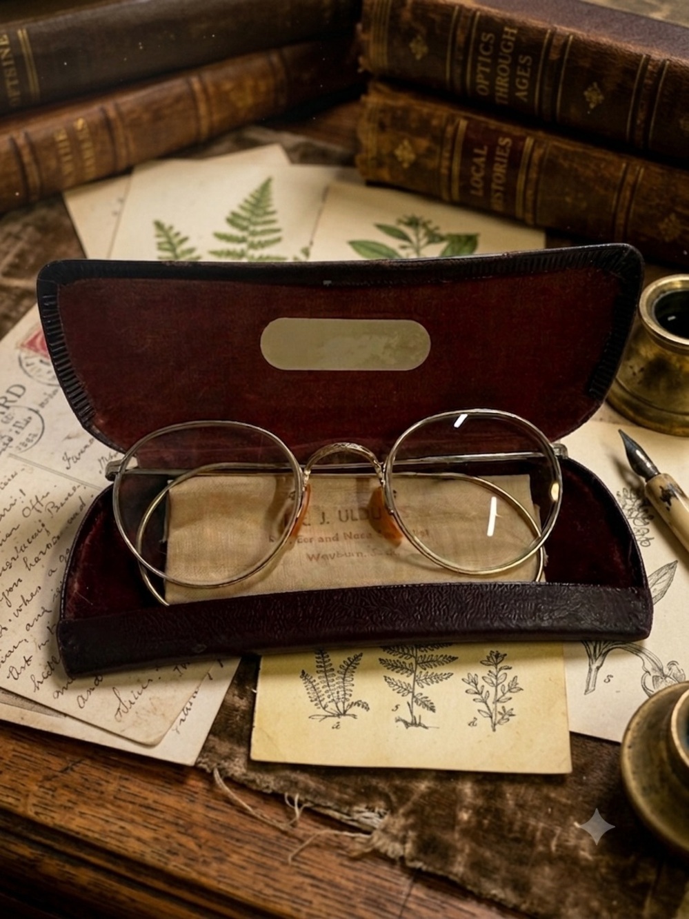 Antique Gold Filled Bausch & Lomb Round Eyeglasses with Case & Cloth